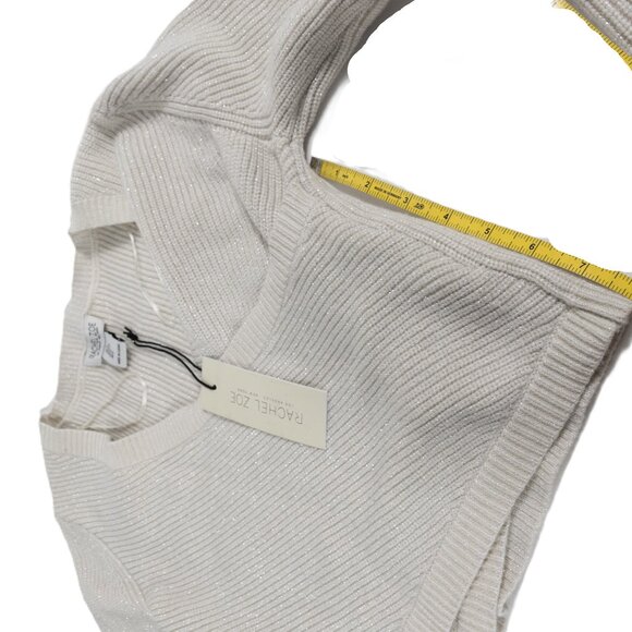 NWT Rachel Zoe Ivory Glitter Ribbed Knit Cropped Sweater V-Neck Long Sleeve S - Picture 6 of 6